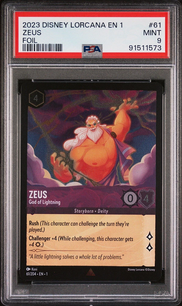 2023 Disney Lorcana En 1-the First Chapter 61 Zeus - God Of Lightning Foil PSA 9