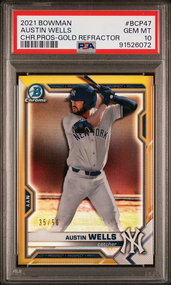 2021 Bowman Chrome Prospects Bcp47 Austin Wells Gold Refractor PSA 10