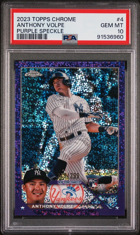 2023 Topps Chrome 4 Anthony Volpe Purple Speckle Refractor PSA 10