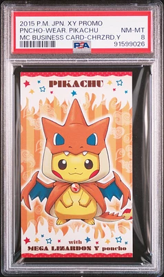 2015 Pokemon Japanese Xy Promo Poncho-wearing Pikachu Mega Campaign Business Card-charizard Y PSA 8