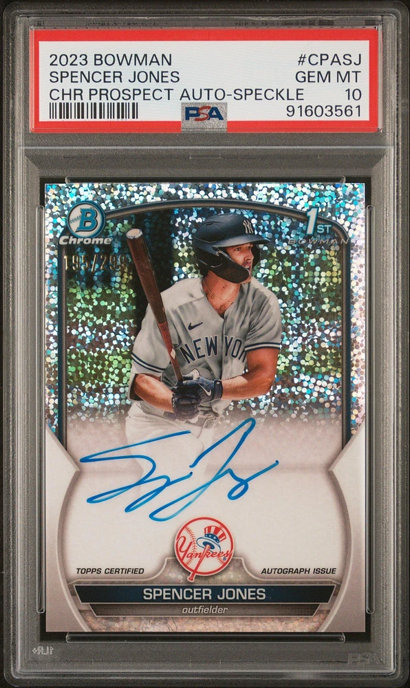 2023 Bowman Chrome Prospect Autographs Cpasj Spencer Jones Speckle PSA 10