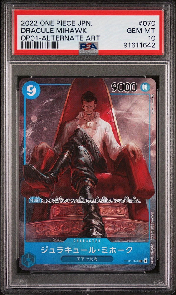 2022 One Piece Japanese Romance Dawn 070 Dracule Mihawk Alternate Art PSA 10