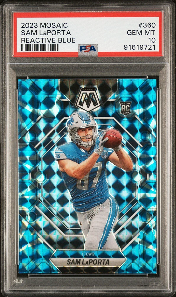 2023 Panini Mosaic 360 Sam Laporta Reactive Blue PSA 10