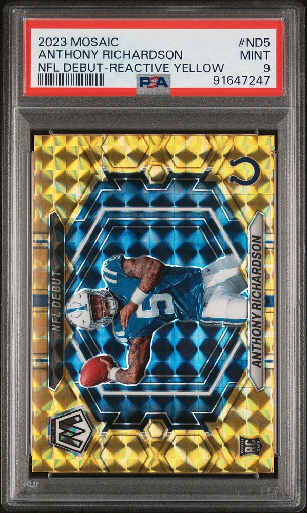 2023 Panini Mosaic Nfl Debut Nd5 Anthony Richardson Reactive Yellow PSA 9