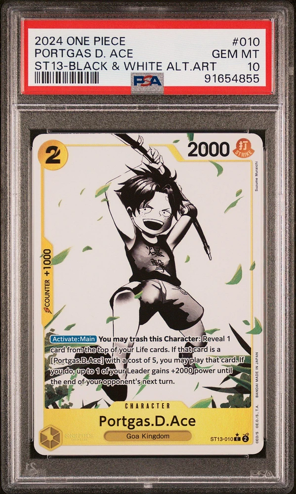 2024 One Piece Ultra Deck-the Three Brothers Portgas D. Ace Black & White Alternate Art PSA 10