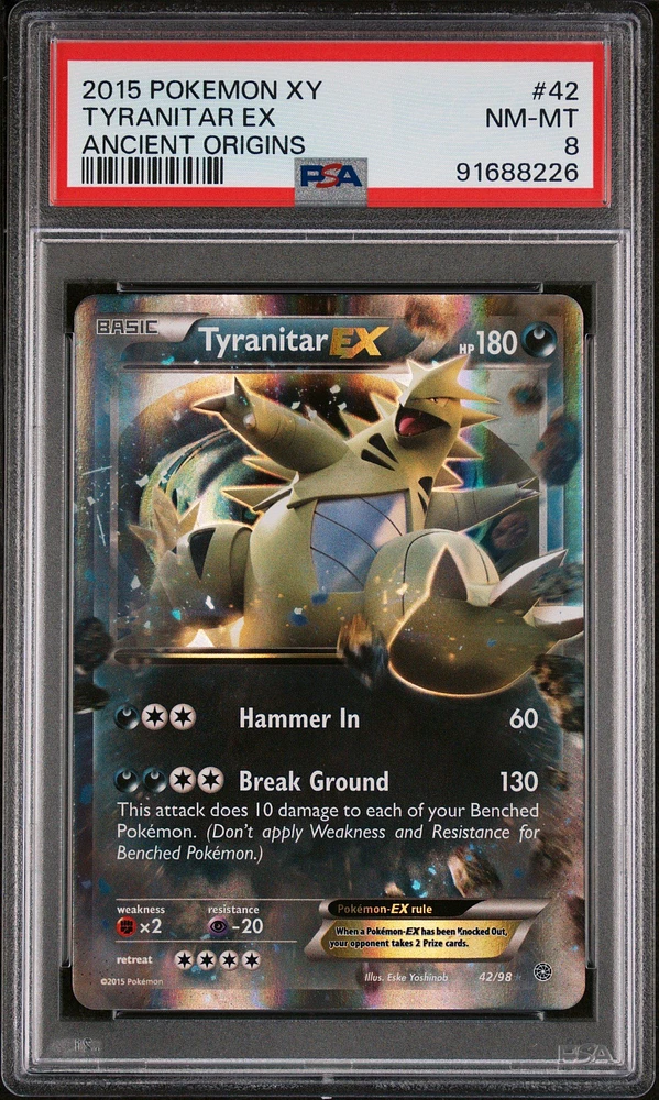 2015 Pokemon Xy Ancient Origins 42 Tyranitar Ex PSA 8