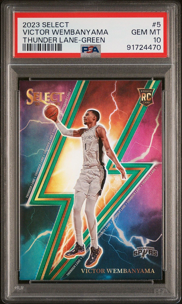 2023 Panini Select Thunder Lane 5 Victor Wembanyama Green Prizm PSA 10
