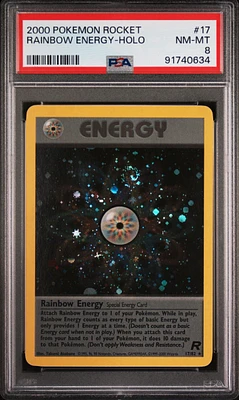 2000 Pokemon Rocket 17 Rainbow Energy-holo PSA 8