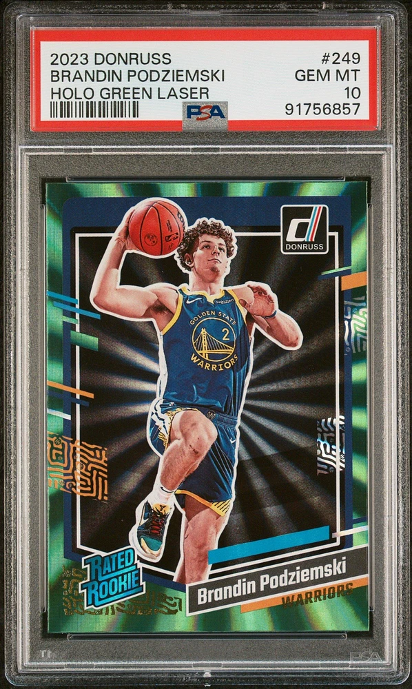 2023 Panini Donruss 249 Brandin Podziemski Holo Green Laser PSA 10
