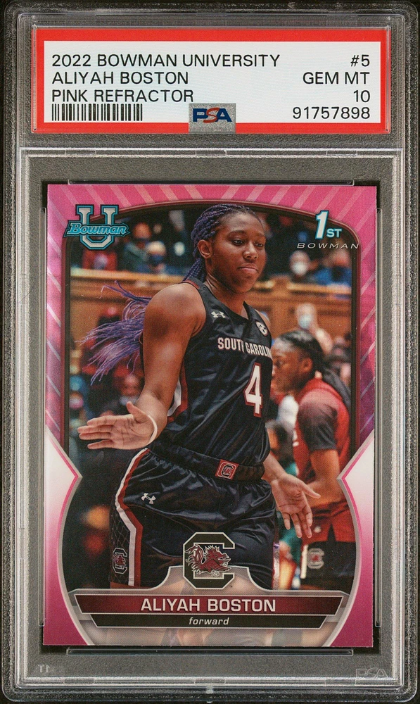 2022 Bowman Chrome University 5 Aliyah Boston Pink Refractor PSA 10