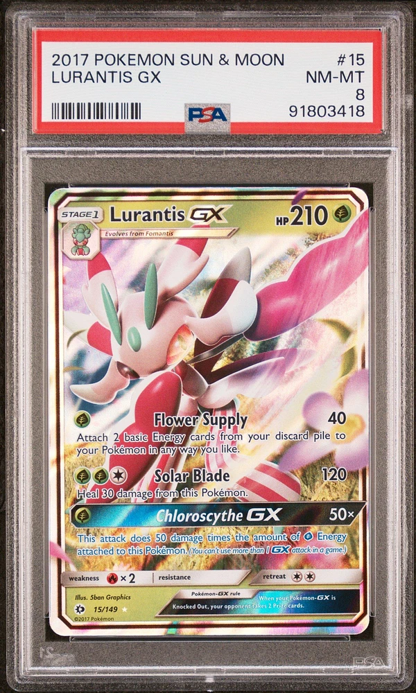 2017 Pokemon Sun & Moon 15 Lurantis Gx PSA 8