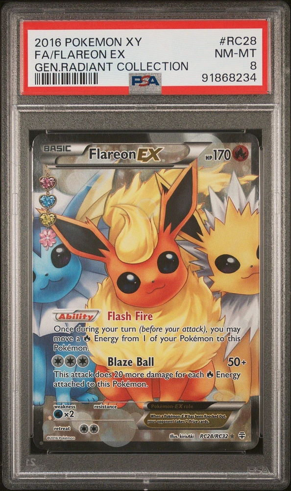 2016 Pokemon Xy Generations Radiant Collection Rc28 Fa/flareon Ex PSA 8