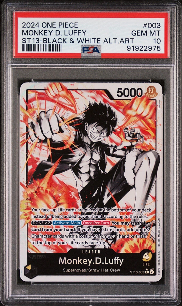 2024 One Piece Ultra Deck-the Three Brothers Monkey D. Luffy Black & White Alternate Art PSA 10