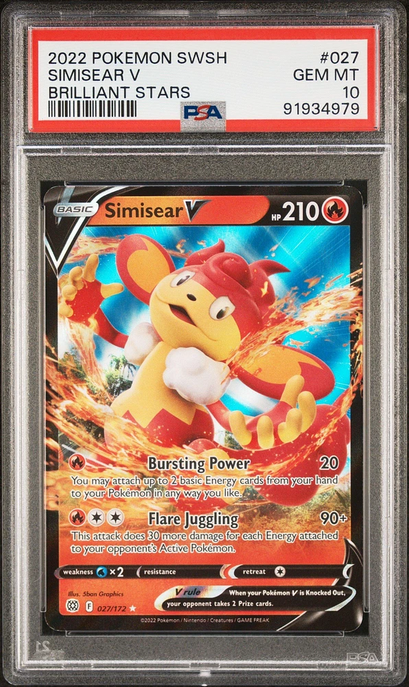 2022 Pokemon Sword & Shield Brilliant Stars 027 Simisear V PSA 10