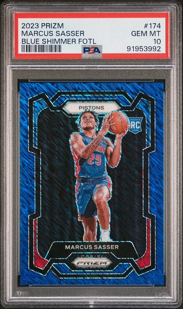 2023 Panini Prizm 174 Marcus Sasser Blue Shimmer Fotl PSA 10