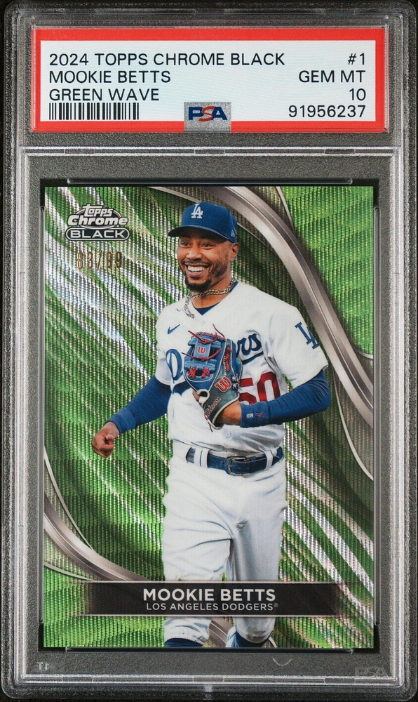 2024 Topps Chrome Black 1 Mookie Betts Green Wave Refractor PSA 10