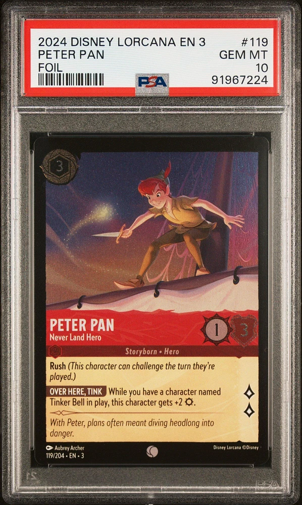 2024 Disney Lorcana En 3-into The Inklands 119 Peter Pan - Never Land Hero Foil PSA 10