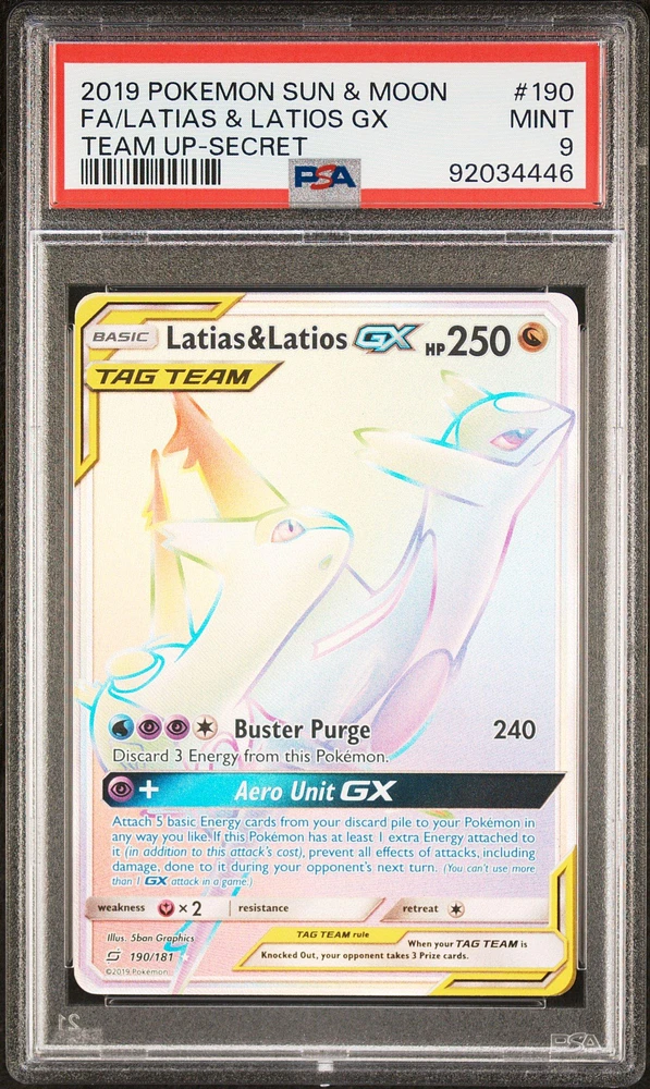 2019 Pokemon Sun & Moon Team Up 190 Fa/latias & Latios Gx PSA 9