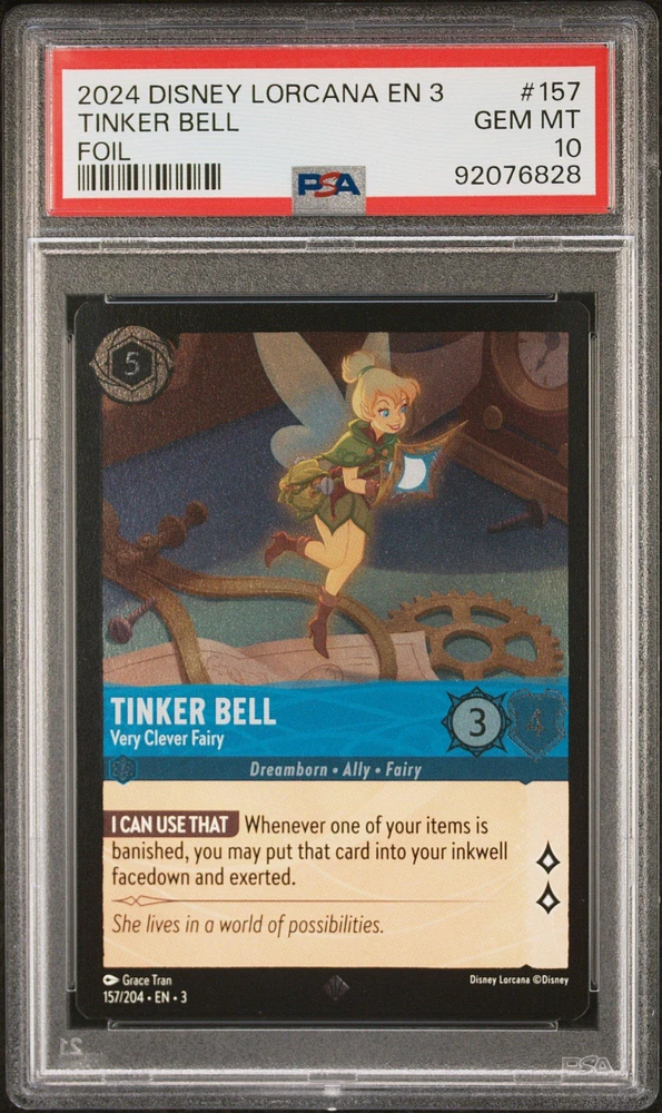2024 Disney Lorcana En 3-into The Inklands 157 Tinker Bell - Very Clever Fairy Foil PSA 10
