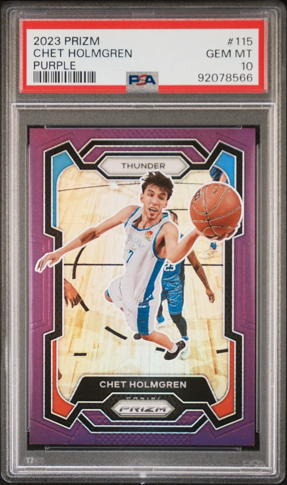 2023 Panini Prizm 115 Chet Holmgren Purple Prizm PSA 10