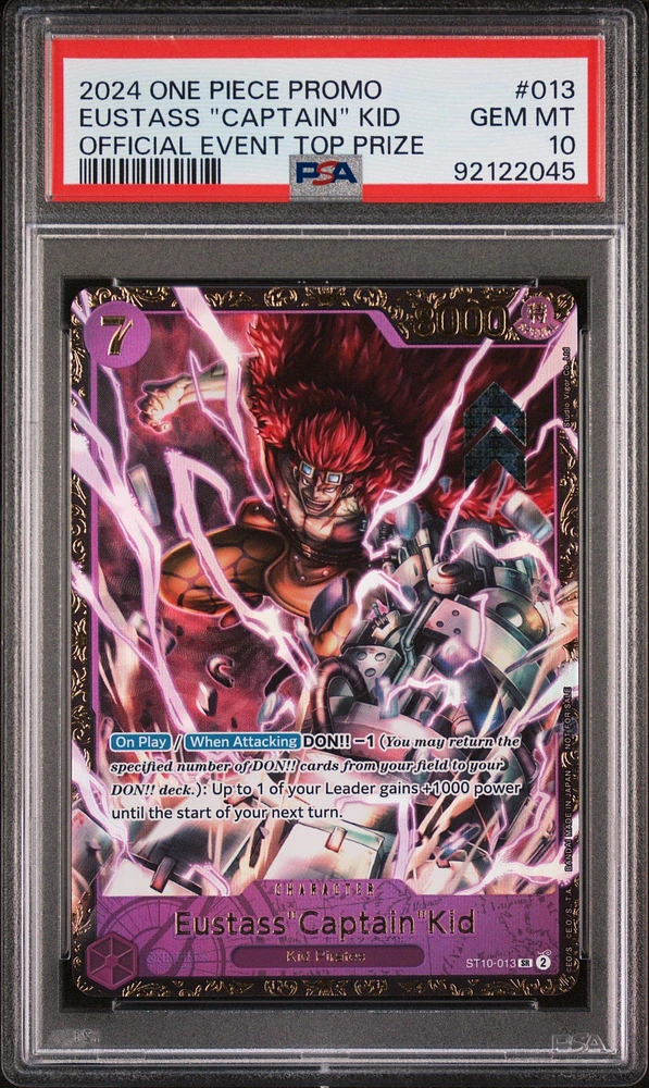 2024 One Piece Promos 013 Eustass "captain" Kid Official Event Top Prize PSA 10