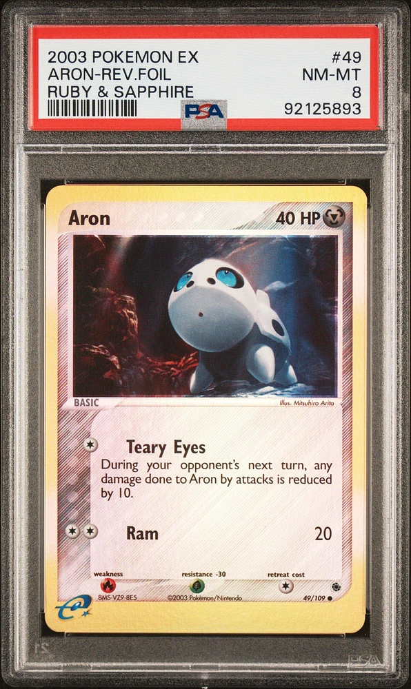 2003 Pokemon Ex Ruby & Sapphire 49 Aron-reverse Foil PSA 8