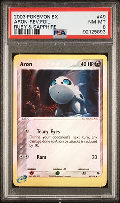 2003 Pokemon Ex Ruby & Sapphire 49 Aron-reverse Foil PSA 8