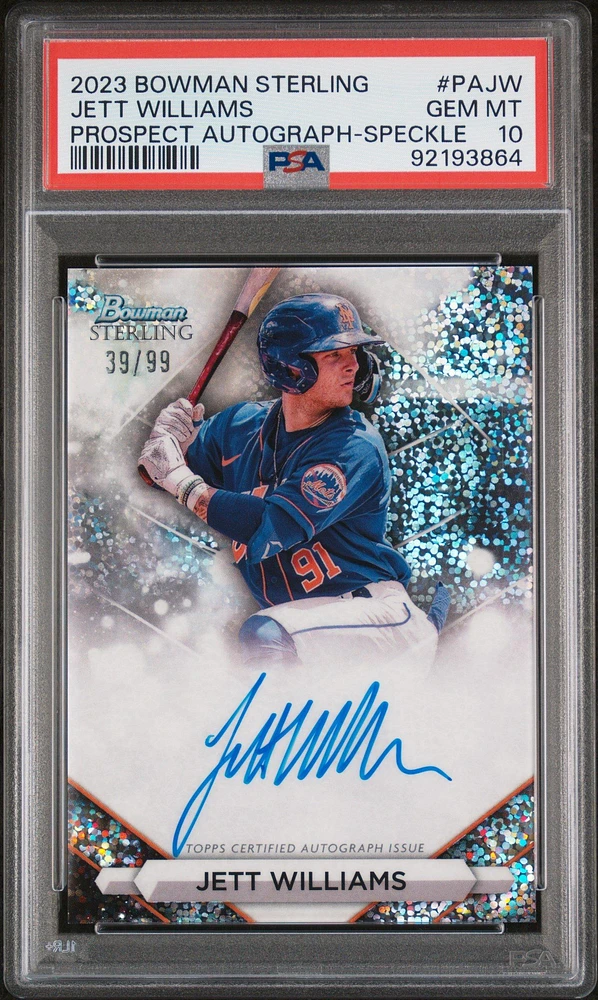 2023 Bowman Sterling Prospect Autographs Pajw Jett Williams Speckle PSA 10