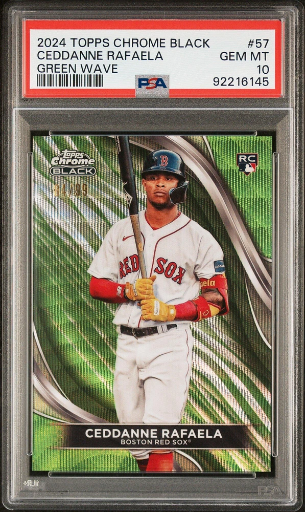 2024 Topps Chrome Black 57 Ceddanne Rafaela Green Wave Refractor PSA 10