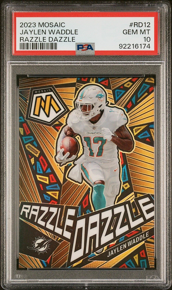2023 Panini Mosaic Razzle Dazzle Rd12 Jaylen Waddle PSA 10