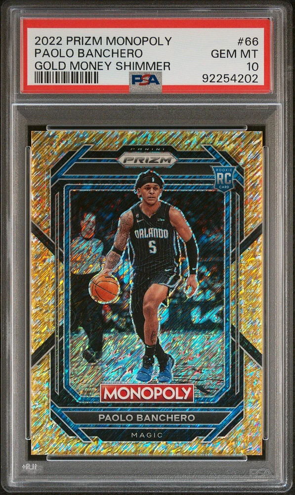 2022 Panini Prizm Monopoly 66 Paolo Banchero Gold Money Shimmer PSA 10