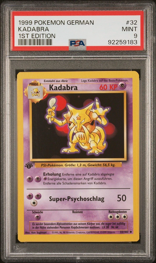 1999 Pokemon German 32 Kadabra 1st Edition PSA 9