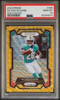 2023 Panini Prizm 365 De'von Achane Gold Wave PSA 10