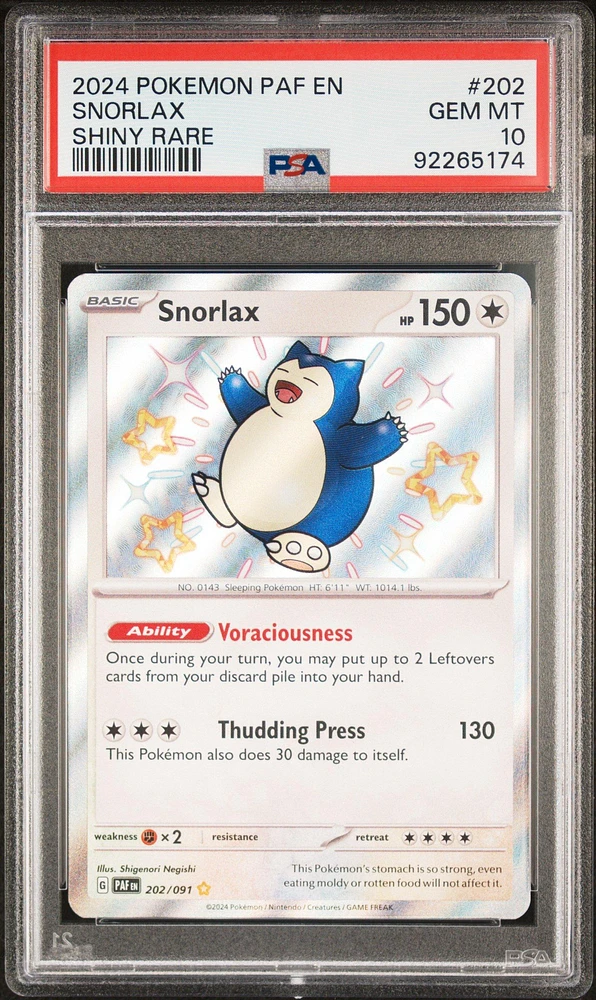 2024 Pokemon Paf En-paldean Fates 202 Snorlax PSA 10