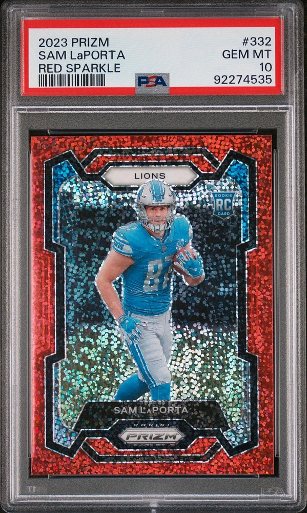2023 Panini Prizm 332 Sam Laporta Red Sparkle PSA 10
