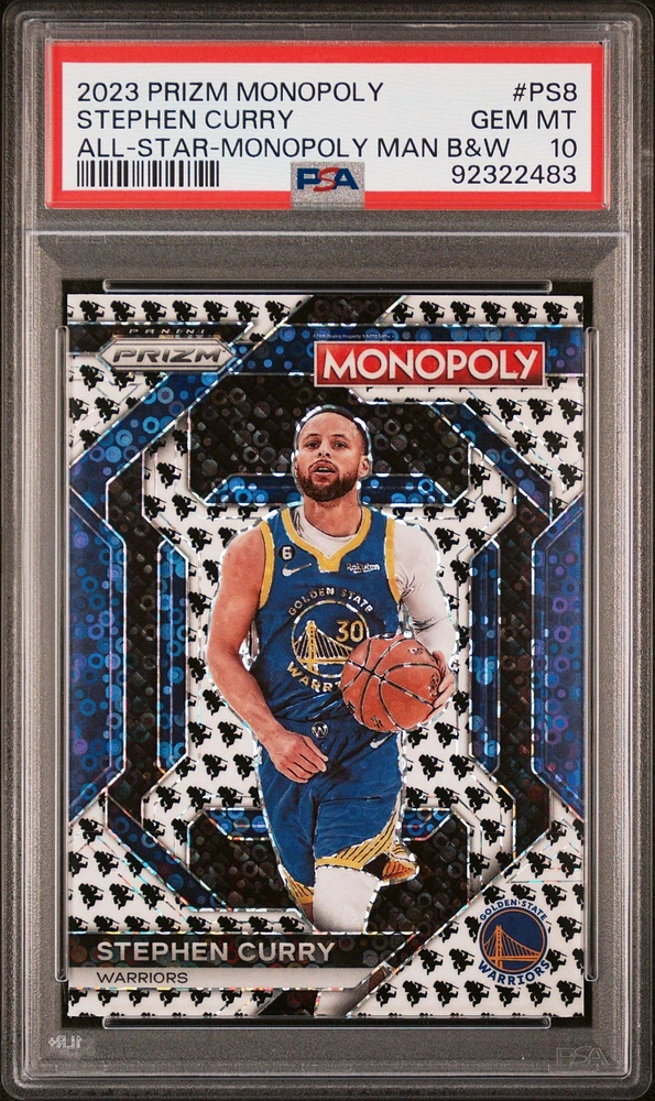 2023 Panini Prizm Monopoly All-star Ps8 Stephen Curry Monopoly Man Black And White PSA 10