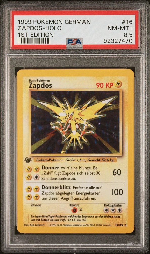 1999 Pokemon German 16 Zapdos-holo 1st Edition PSA NM-MT+ 8.5