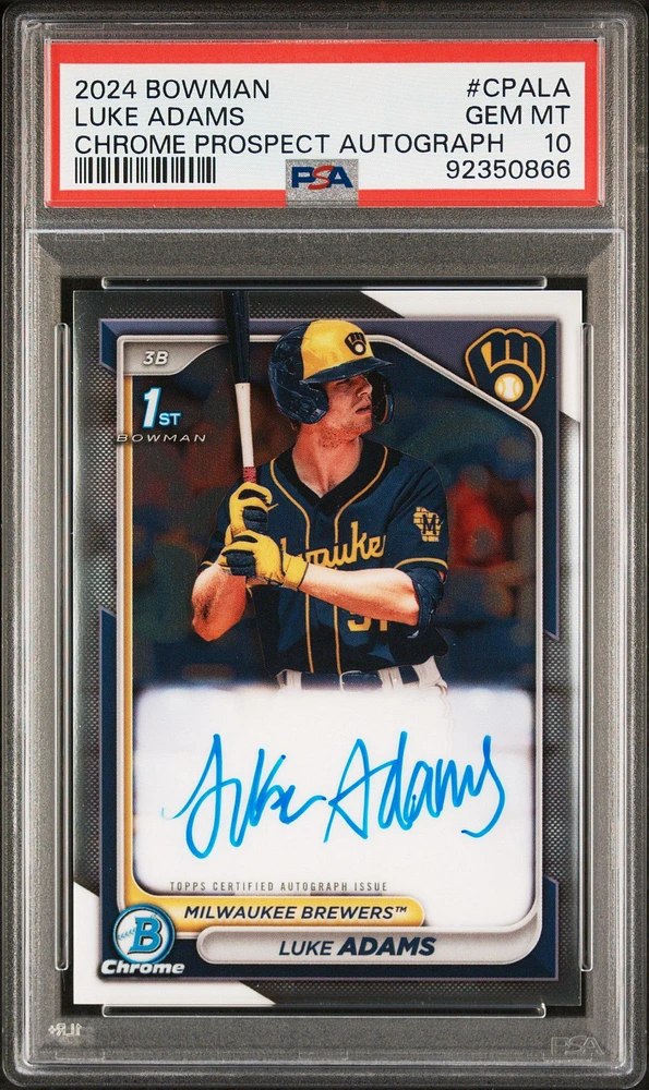 2024 Bowman Chrome Prospect Autographs Cpala Luke Adams PSA 10