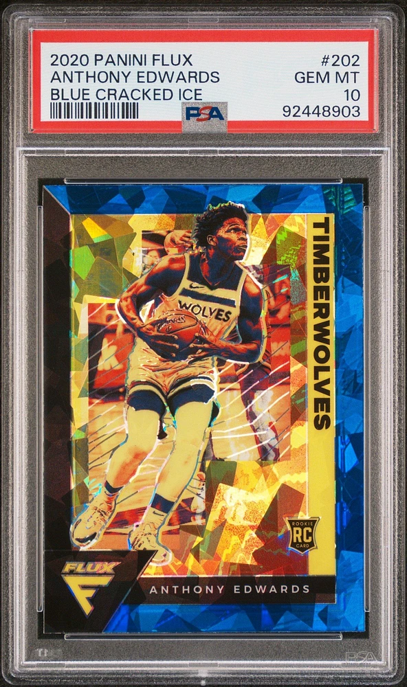 2020 Panini Flux 202 Anthony Edwards Blue Cracked Ice PSA 10