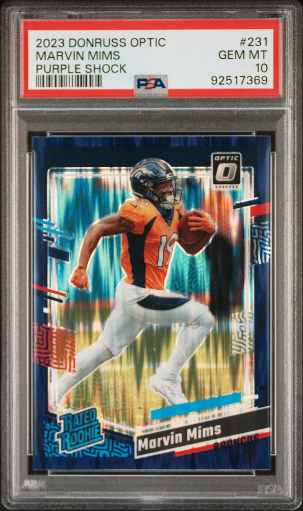 2023 Panini Donruss Optic 231 Marvin Mims Purple Shock PSA 10