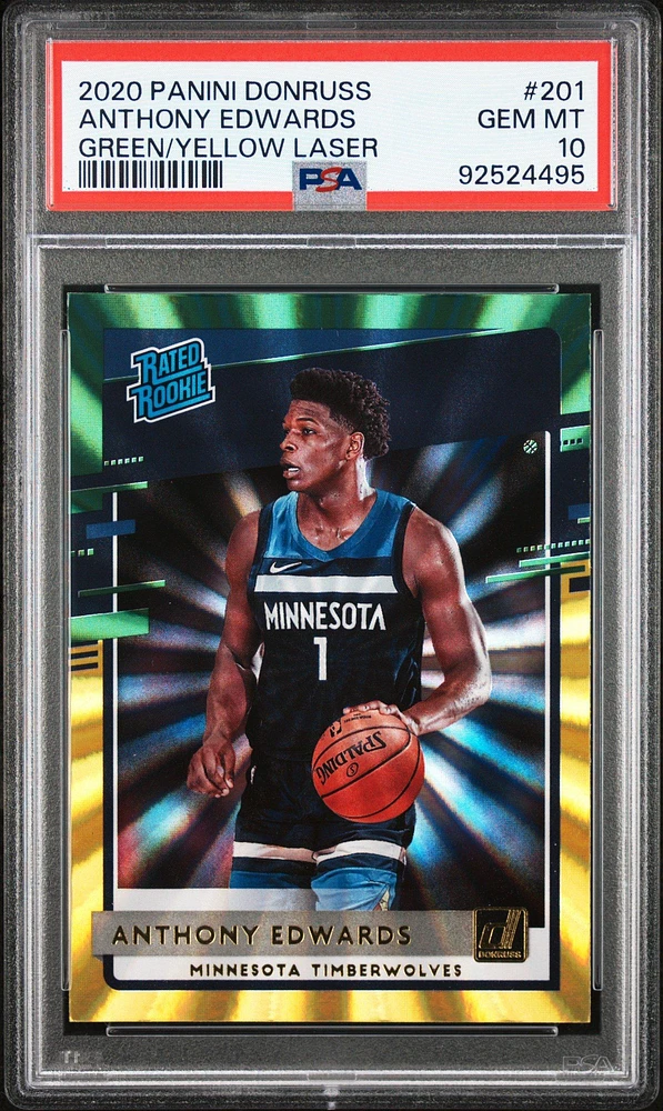 2020 Panini Donruss 201 Anthony Edwards Green/yellow Laser PSA 10