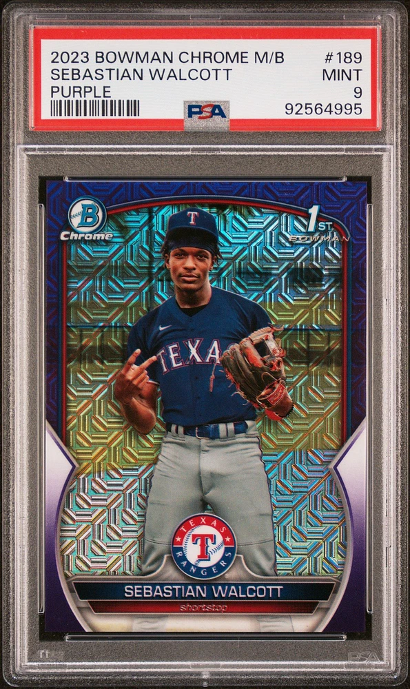 2023 Bowman Mega Box Chrome 189 Sebastian Walcott Purple Refractor PSA 9