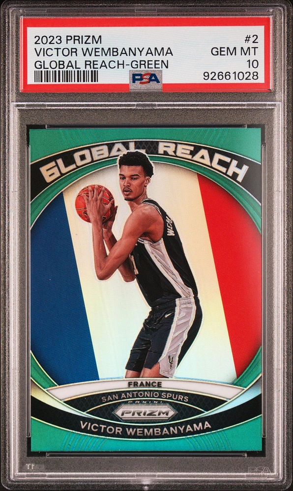 2023 Panini Prizm Global Reach 2 Victor Wembanyama Green Prizm PSA 10
