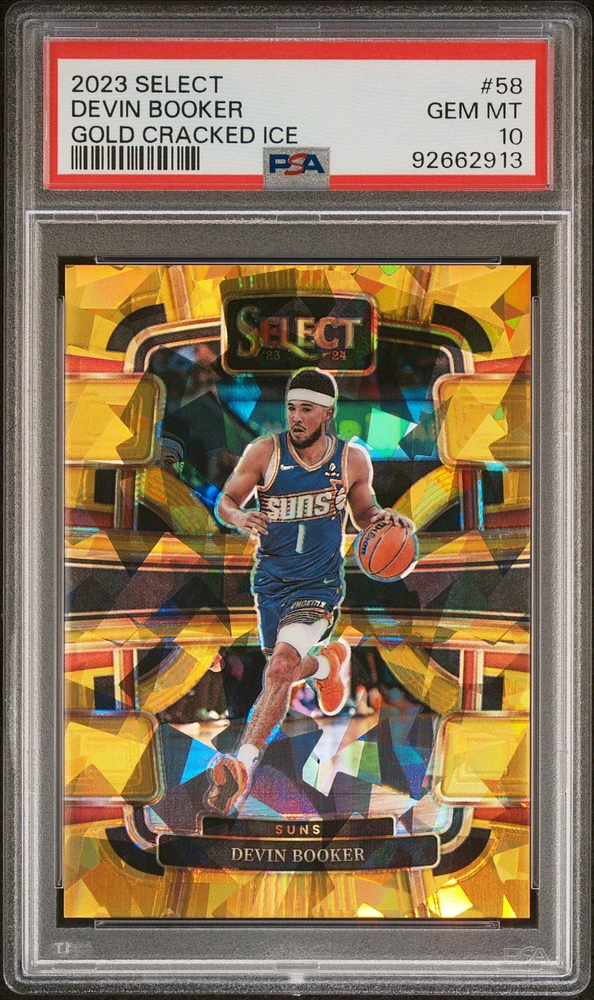 2023 Panini Select 58 Devin Booker Gold Cracked Ice PSA 10