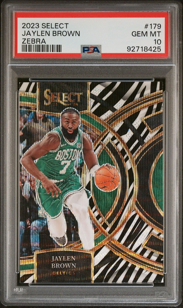 2023 Panini Select 179 Jaylen Brown Zebra Prizm PSA 10