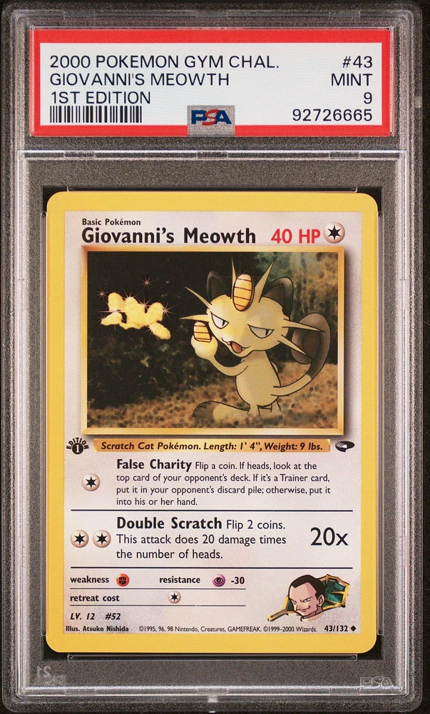 2000 Pokemon Gym Challenge 43 Giovanni's Meowth PSA 9