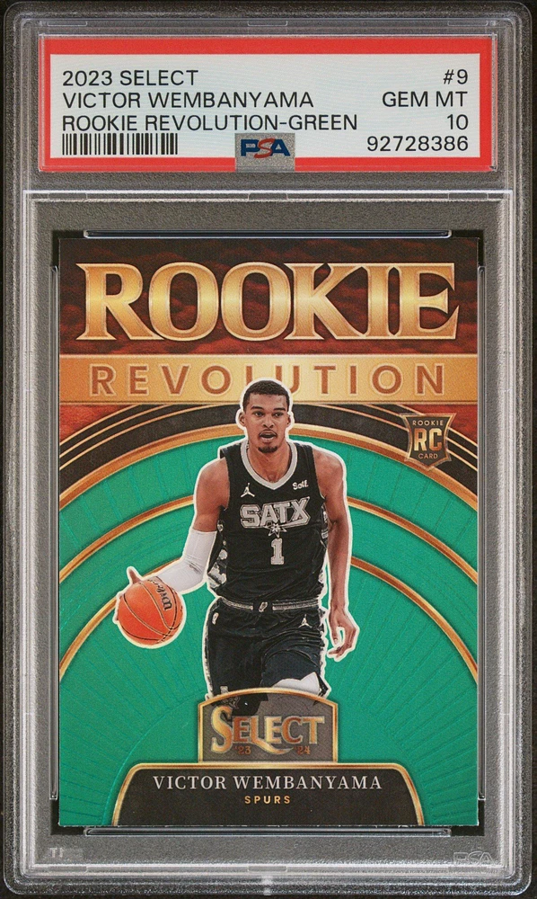 2023 Panini Select Rookie Revolution 9 Victor Wembanyama Green Prizm PSA 10