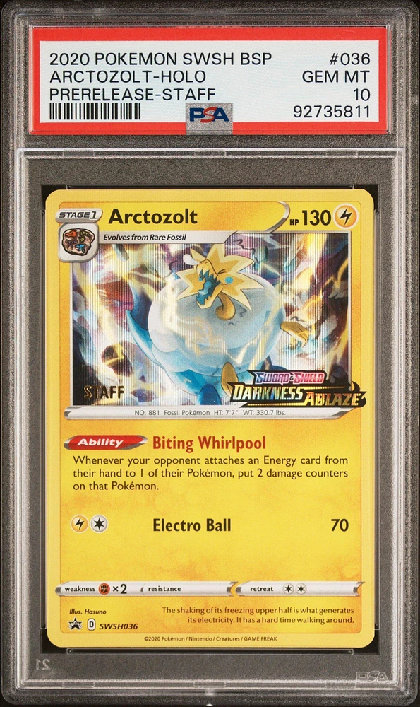 2020 Pokemon Swsh Black Star Promo 036 Arctozolt-holo Prerelease-staff PSA 10