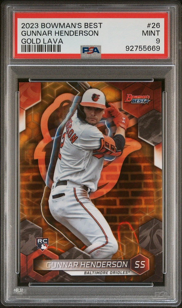 2023 Bowman's Best 26 Gunnar Henderson Gold Lava Refractor PSA 9