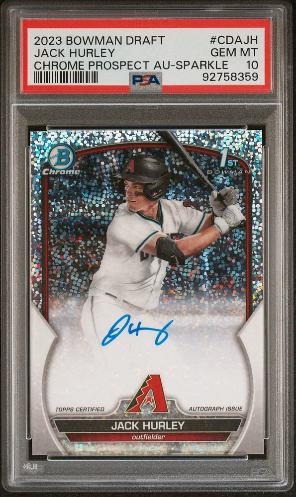 2023 Bowman Draft Chrome Prospect Autograph Cdajh Jack Hurley Sparkle PSA 10